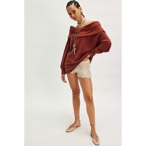 Free People Off Chill Sweatshirt Tunic Top Off Shoulder Longline Fit S 283632